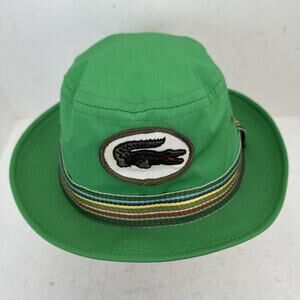 Vintage 80s Izod Lacoste Bucket Hat Green Alligator Patch Logo Striped Size S/M